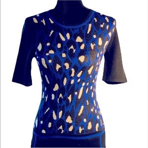 Trina Turk XS Sweater Dress Blue, Black, White